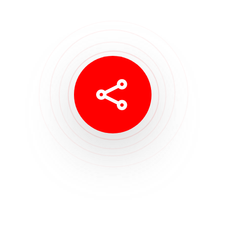 Ícone com um símbolo de compartilhamento dentro de um círculo vermelho