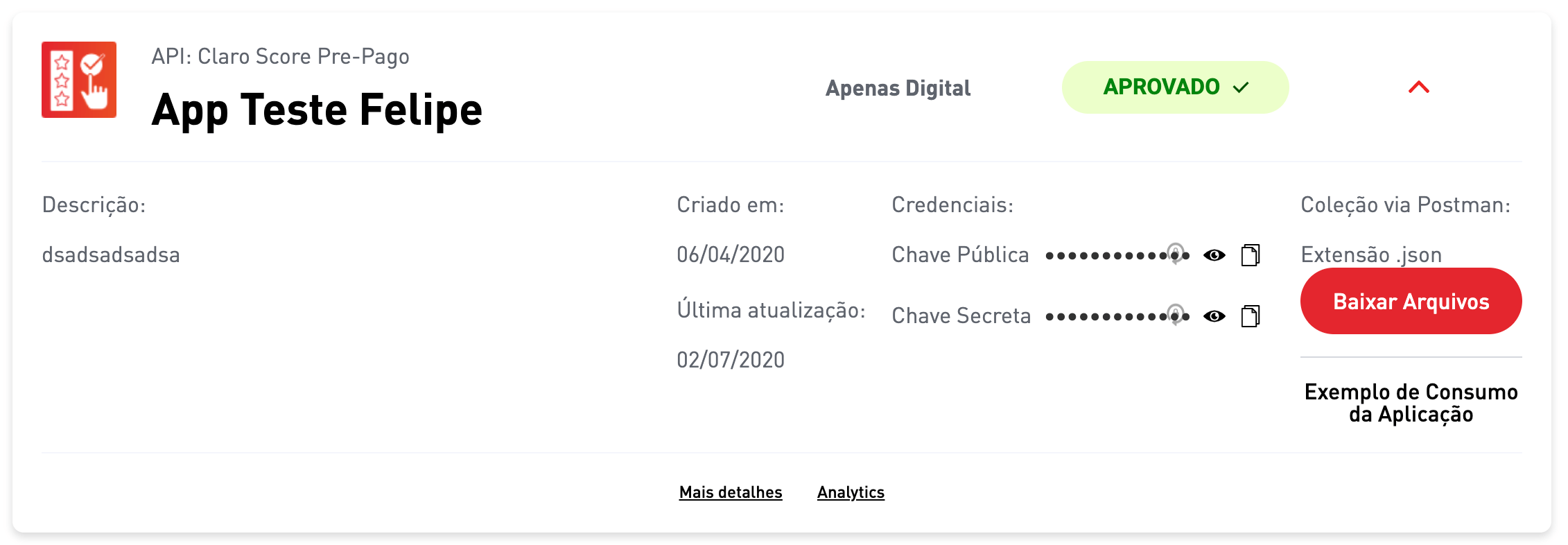 Aplicação detalhes