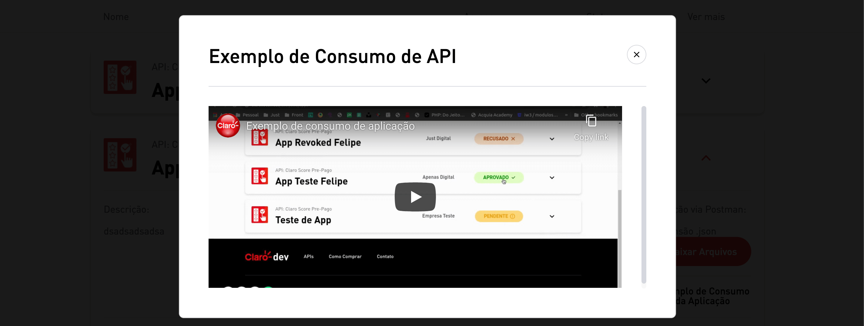 Exemplo de consumo de uma aplicação