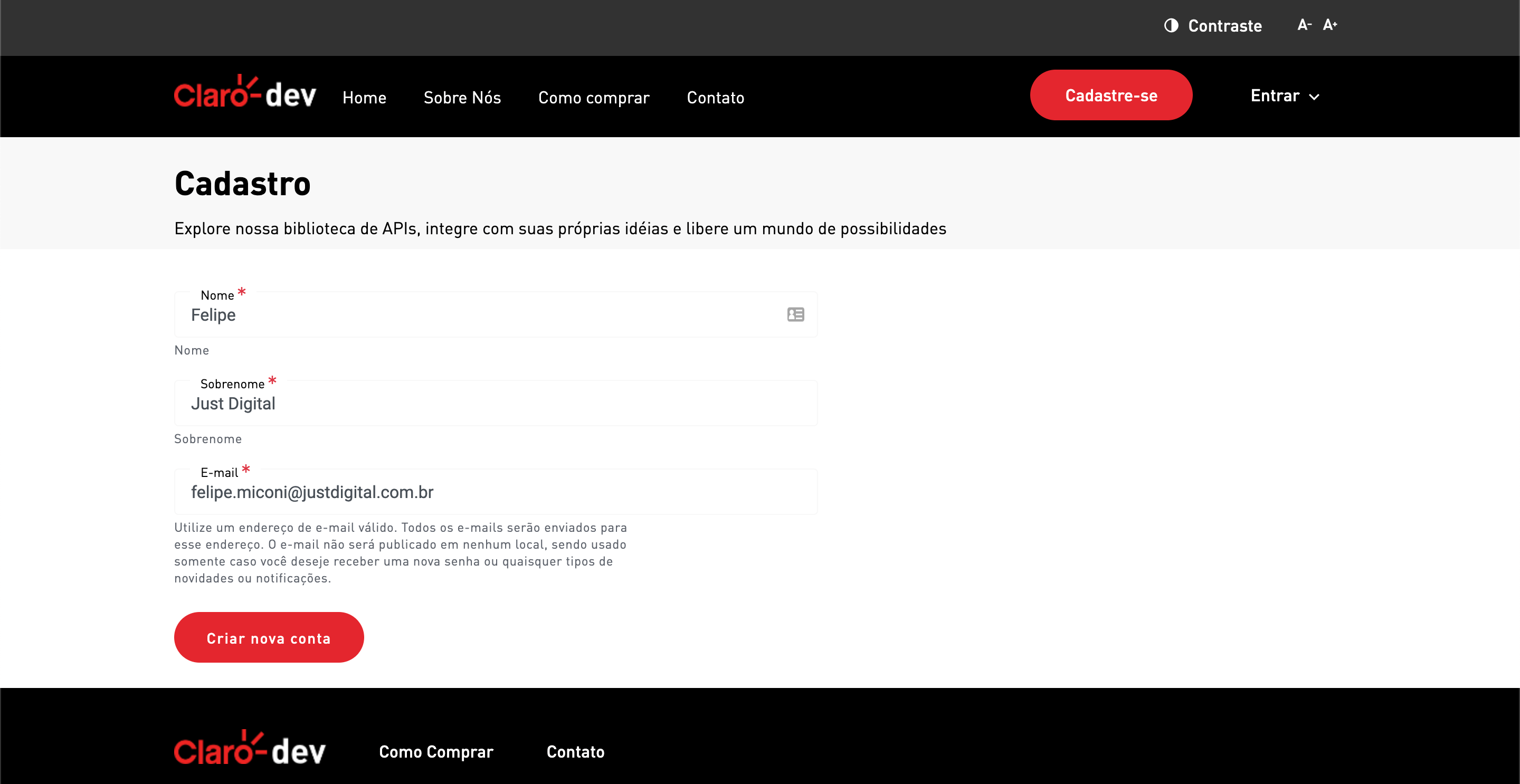 Formulário cadastro