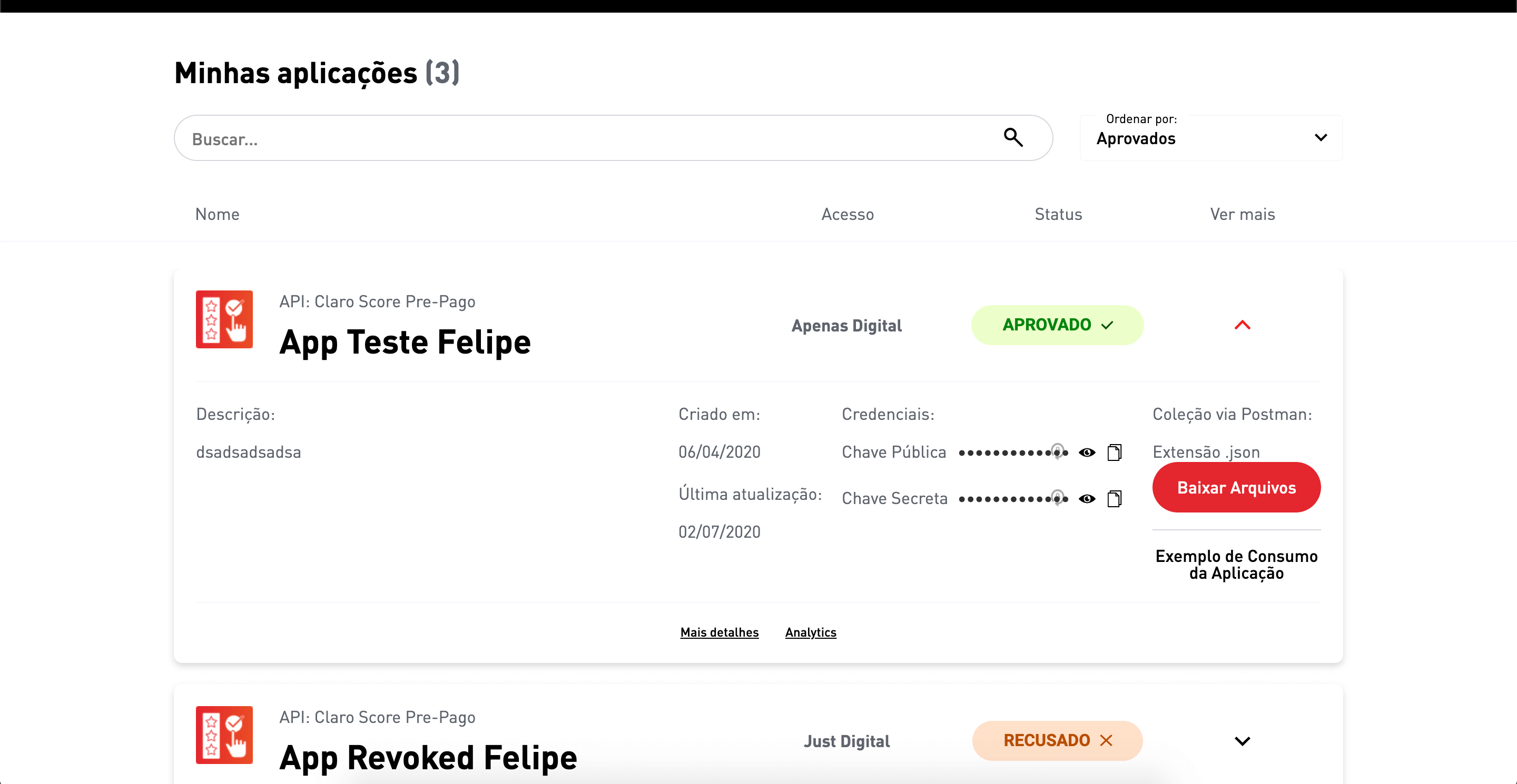 Minhas aplicações detalhes